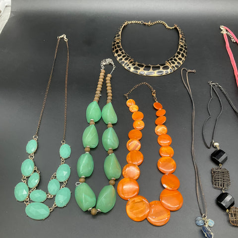 Statement Costume Jewelry Lot of 11 Necklaces Beaded Faux Pearl Leopard Print