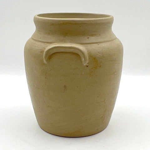 Ransburg Pottery Twin Handle Crock Jar Beige Stoneware Mid Century Modern