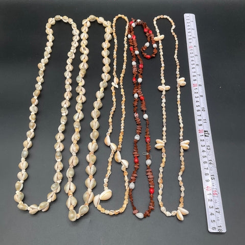 Vintage Tropical Shell and Seed Bead Necklace Lot of 6 Cowrie Boho Jewelry