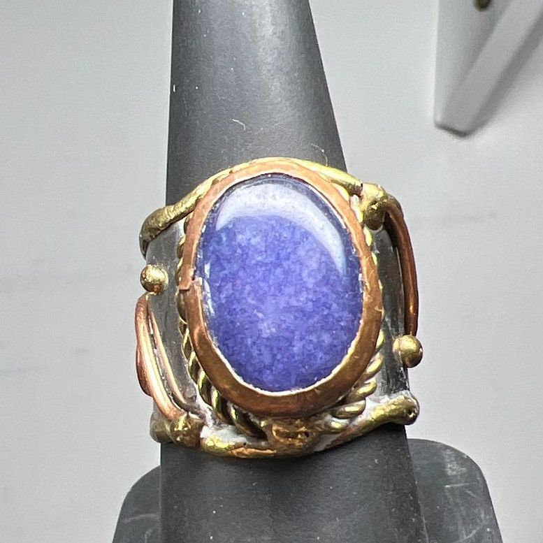 Ornate Purple Amethyst Stone Adjustable Ring 7.81g