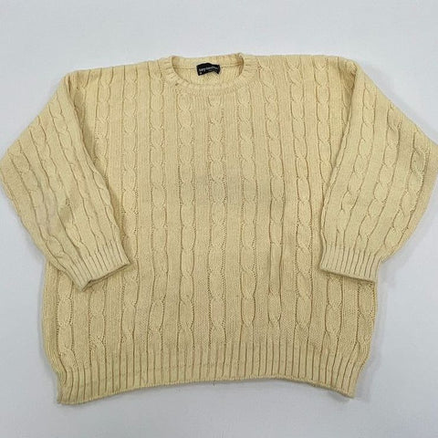 Vintage Women's Tony Lambert Light Yellow Cable Knit Pullover Sweater - Medium