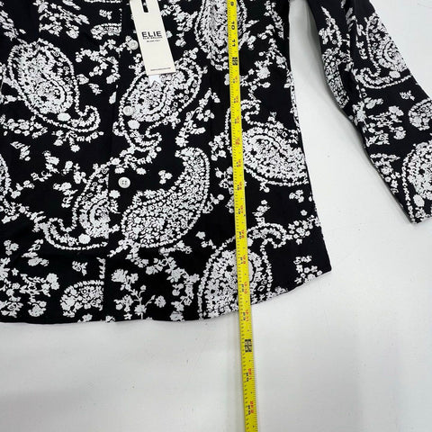 NWT Elie Balleh Black White Paisley Print Button Up Shirt Women's Size 10 S