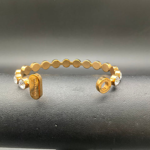 Rebecca Made in Italy Gold Tone Crystal Bezel Set Cuff Bracelet 6.25-6.5"