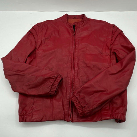 Vintage 80s Casablanca Red Leather Padded Shoulder Bomber Jacket Sz 42
