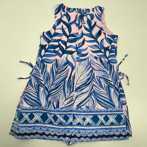 Lilly Pulitzer Donna Romper Blue Pink Palm Leaf Print Sleeveless Jumpsuit Size