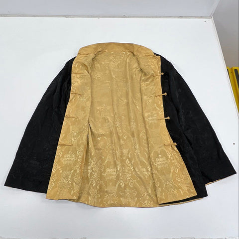 Vintage Reversible Chinese Kung Fu Jacket Black Gold Jacquard Tangzhuang Sz XL
