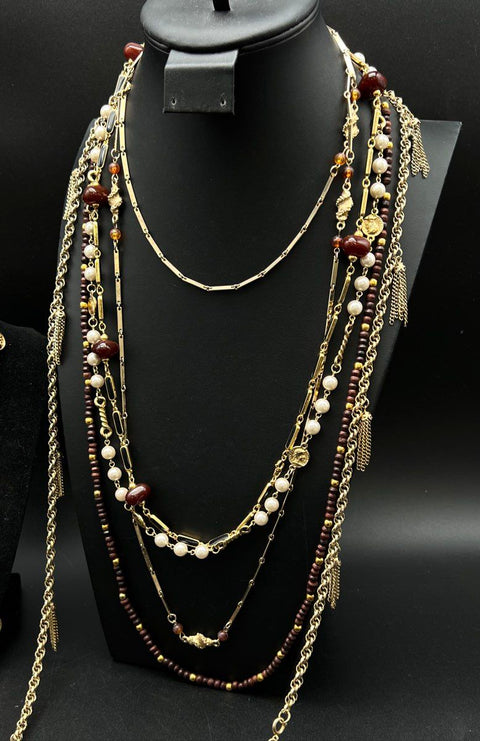 Vintage Etruscan Revival Costume Jewelry Lot of 6 Gold Tone Necklaces