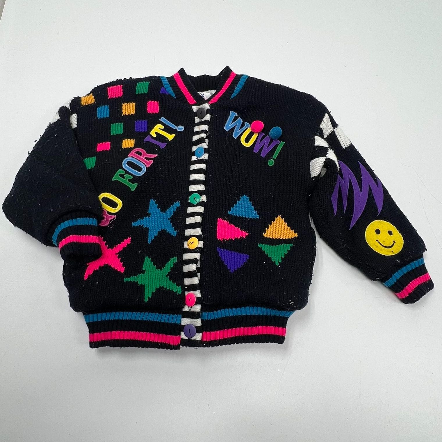 Vintage Hallie Robin Black Graphic Bomber Sweater Jacket Sherpa Lined Kids Size
