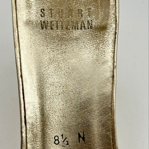 Vintage 90s Stuart Weitzman Gold Iridescent Clear Strappy Kitten Heels Size 8.5