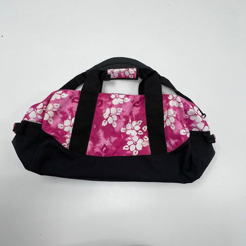 Vintage Y2K LL Bean Pink Black Hawaiian Print Hibiscus Duffel Bag Travel Gym