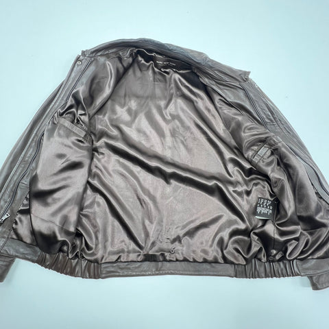 Marc New York Brown Leather Bomber Full Zip Jacket Men's M