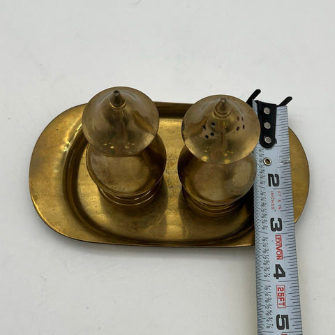 Salt and Pepper Shakers Set Vintage Brass Traditional 3 Pieces With Oval Tray
