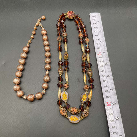 Vintage Costume Jewelry Lot of 2 Beaded Necklaces Rose Motif Double Strand