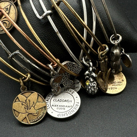 Alex and Ani Jewelry Lot of 10 Bangle Bracelets Claddagh Owl Pineapple Box