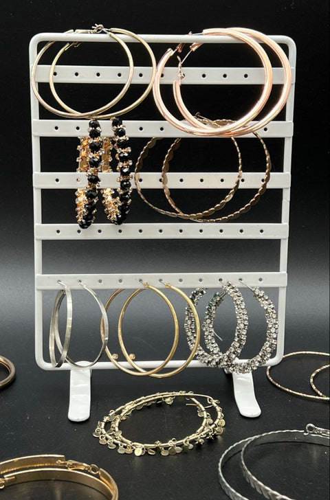 Costume Jewelry Lot 30+ Hoop Earrings Gold Silver Tone Bamboo Rhinestone