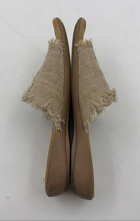 Minnetonka Natural Fabric Frayed Edge Slide Sandals Tan Women's Size 10