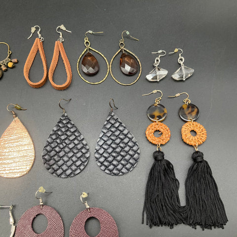 Fashion Earrings Jewelry Lot 18 Pairs Boho Tassel Faux Leather Teardrop Hoops
