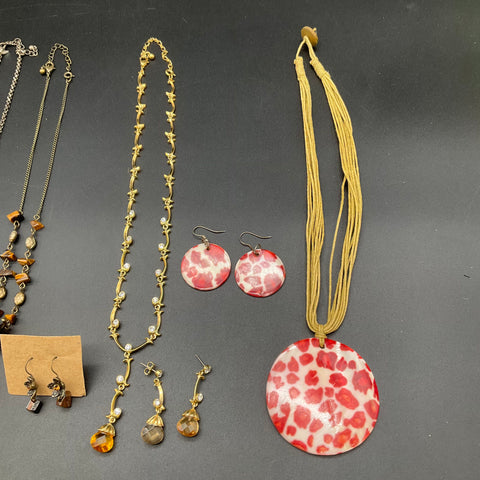 Costume Jewelry Necklace & Earring Sets Lot of 4 Rhinestone Shell Floral Styles