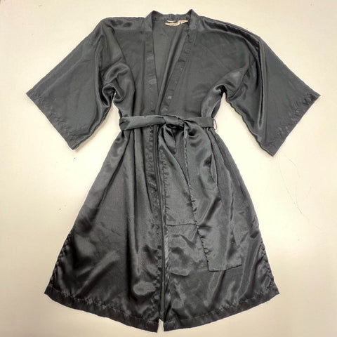 Vintage 80s Victoria's Secret Women's Gold Label Robe Black Satin Kimono One