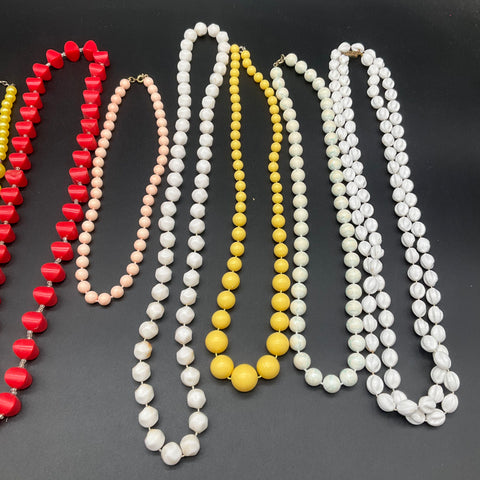 Vintage Retro Beaded Necklace Lot of 11 Acrylic Plastic Lucite Faux Pearl