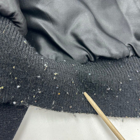 Vintage 80s Delong Wool Letterman Varsity Jacket Hooded Black Yellow '83 Sz 34