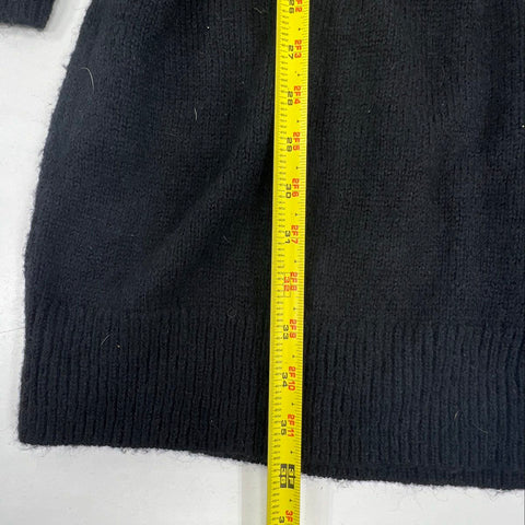 Saks Fifth Avenue Women's Sweater Dress Black Belted Puff Sleeve Button Sz L