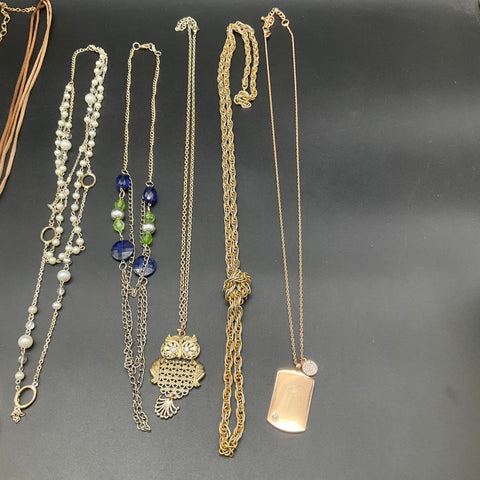Fashion Jewelry Lot of 7 Necklaces Anchor Owl Faux Pearl Gold Silver Tone