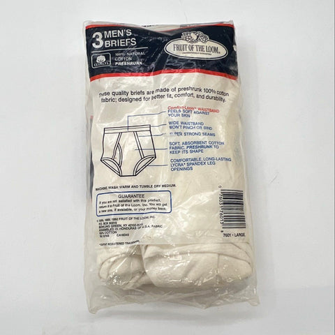 Vintage 90s Fruit of the Loom Men's White Cotton Briefs 3 Pack Sz L 38-40 NIB