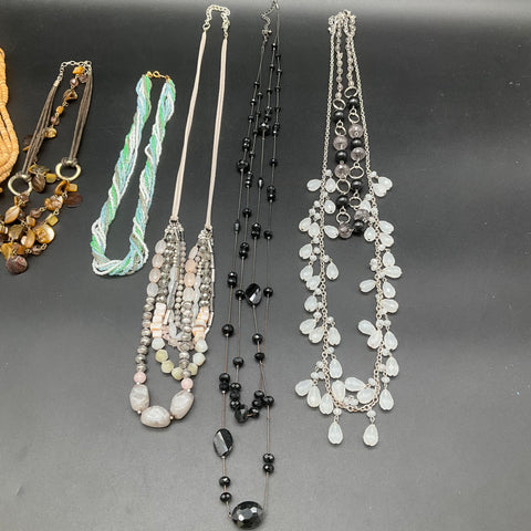 Vintage & Modern Statement Necklaces Jewelry Lot of 6 Beaded Wood Shell Boho