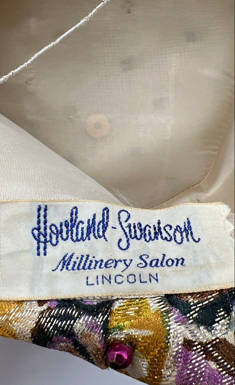 Vintage 60s Hovland-Swanson Women's Beaded Metallic Brocade Pillbox Hat