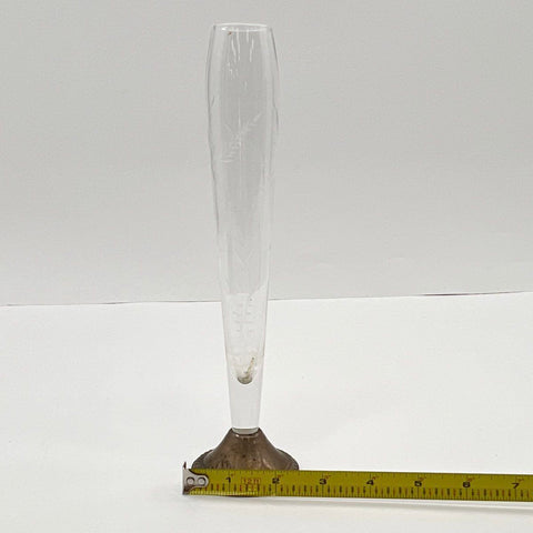 Duchin Creation Sterling Silver Weighted Base Etched Glass Bud Vase 10 Inch