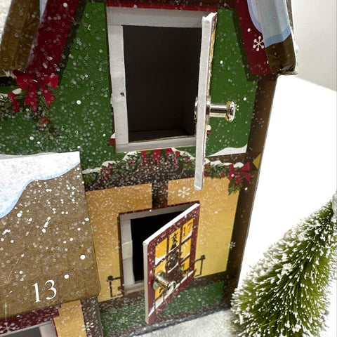 Advent Village Christmas Calendar 3 Piece Wood Composite Set 24 Doors With Box