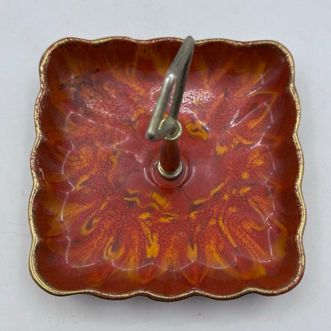 California Originals Tidbit Dish 410 Orange Red Lava Glaze MCM Pottery 7 Inch