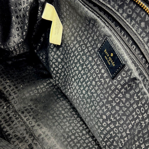 Kate Spade Black Textured Patent Leather Satchel Tote Bag Gold Hardware