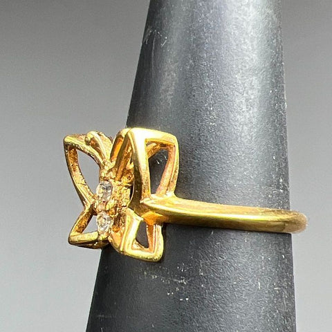 18K HGE Butterfly Rhinestone Ring Size 6 1.76g