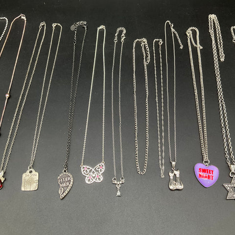 Silver Tone Fashion Necklace Lot of 15 Heart Butterfly Star of David Pendants