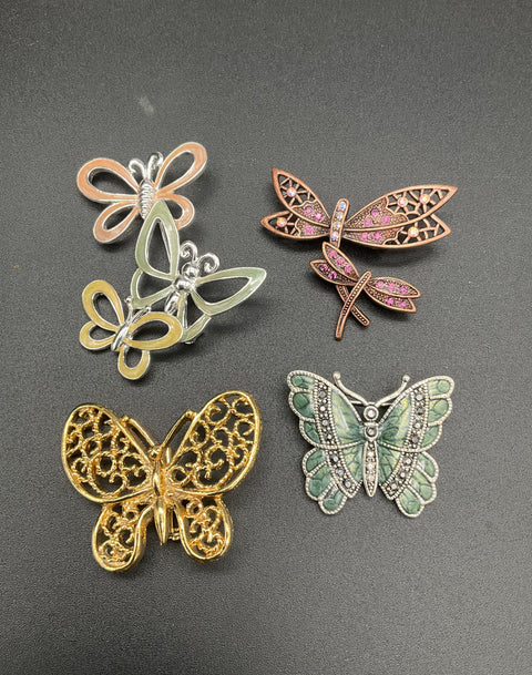 Vintage Costume Brooch Pin Lot of 17 Butterfly Floral Bow Enamel Rhinestone
