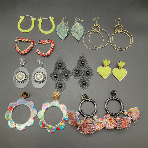 Lot of 9 Pairs Statement Earrings Boho Tassel Rhinestone Resin Hoop Drop Jewelry