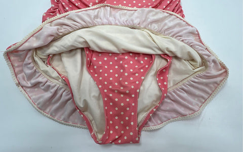 Juicy Couture Women's Pink Polka Dot Ruched Ruffle Swim Dress One Piece Sz M