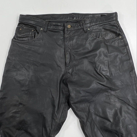 Vintage Y2K Guide Gear Men's Black Leather Pants 5-Pocket Motorcycle Sz 42