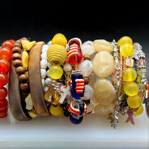 Mixed Costume Jewelry Bracelet Lot 40+ Pcs Beaded Bangles Cuffs Boho Eclectic