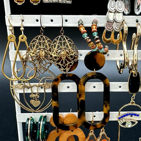 Costume Jewelry Earring Lot 30 Pairs Hoops Drops Studs Boho Retro Novelty