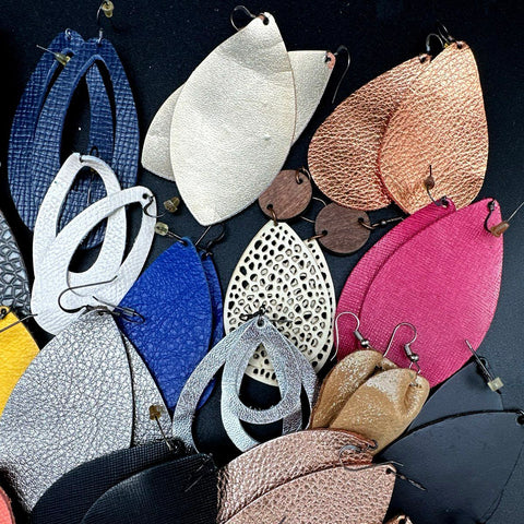 Faux Leather Teardrop Earrings Bulk Jewelry Lot 60 Pairs Mixed Colors Patterns