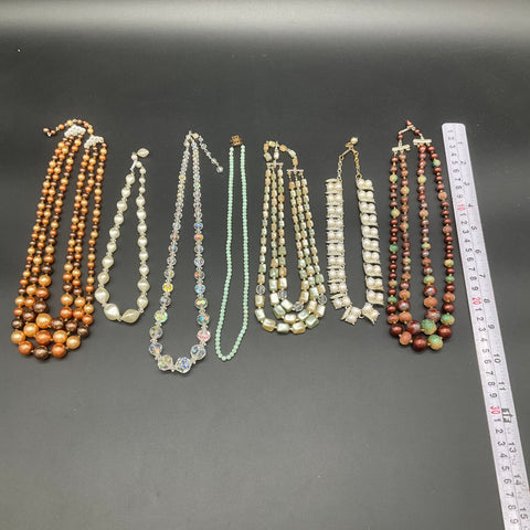 Vintage Costume Jewelry Lot 7 Necklaces Faux Pearl AB Crystal Rhinestone Deco