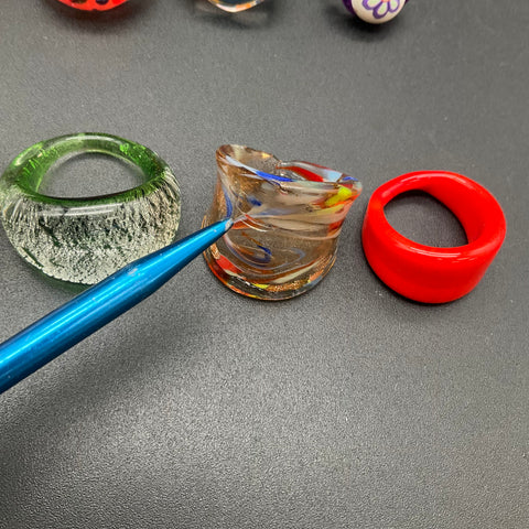 Vintage Boho Art Glass Resin Jewelry Lot of 10 Statement Rings Wire Wrapped