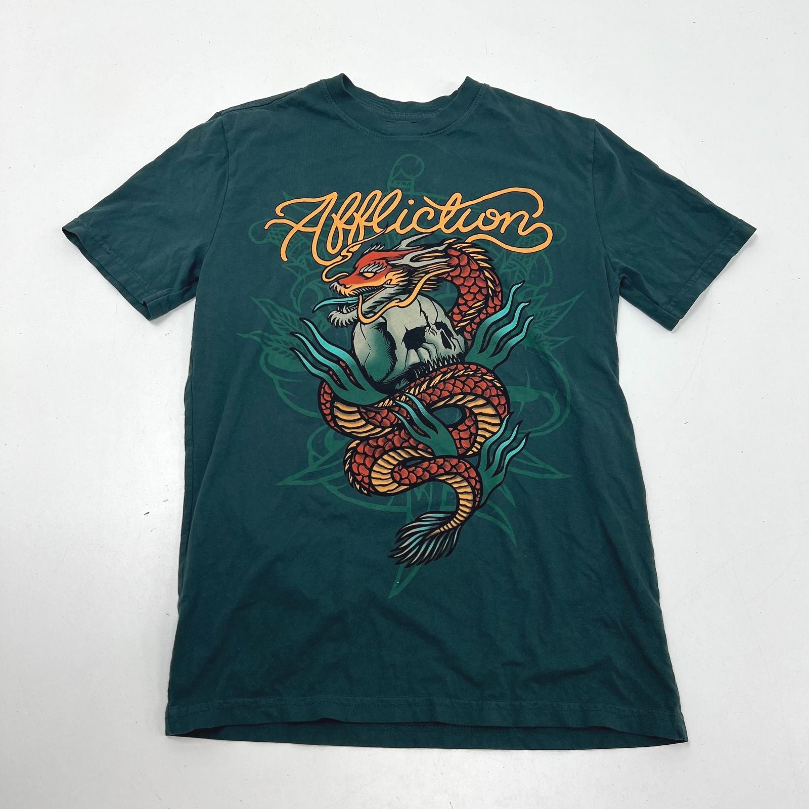 Affliction Dragon Skull Tiger Dagger Graphic T-Shirt Womens Sz M