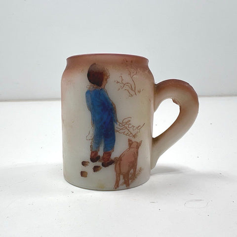 Vintage Peeing Boy Good Luck Novelty Mug Stein Custard Milk Glass Souvenir
