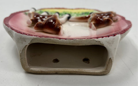 Vintage Ceramic Deer Fawn 3D Relief Wall Pocket Dish Hand-Painted Kitsch 5.5"