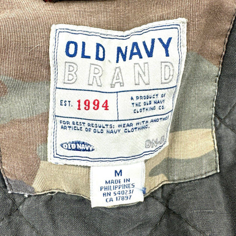Vintage Old Navy Men's Woodland Camo Quilted Lined Hooded Field Jacket Coat Sz M