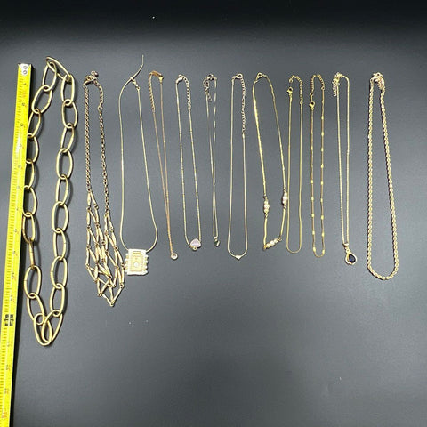 Vintage Modern Gold Tone Jewelry Lot 12 Necklaces Pendants Chains Bib Heart